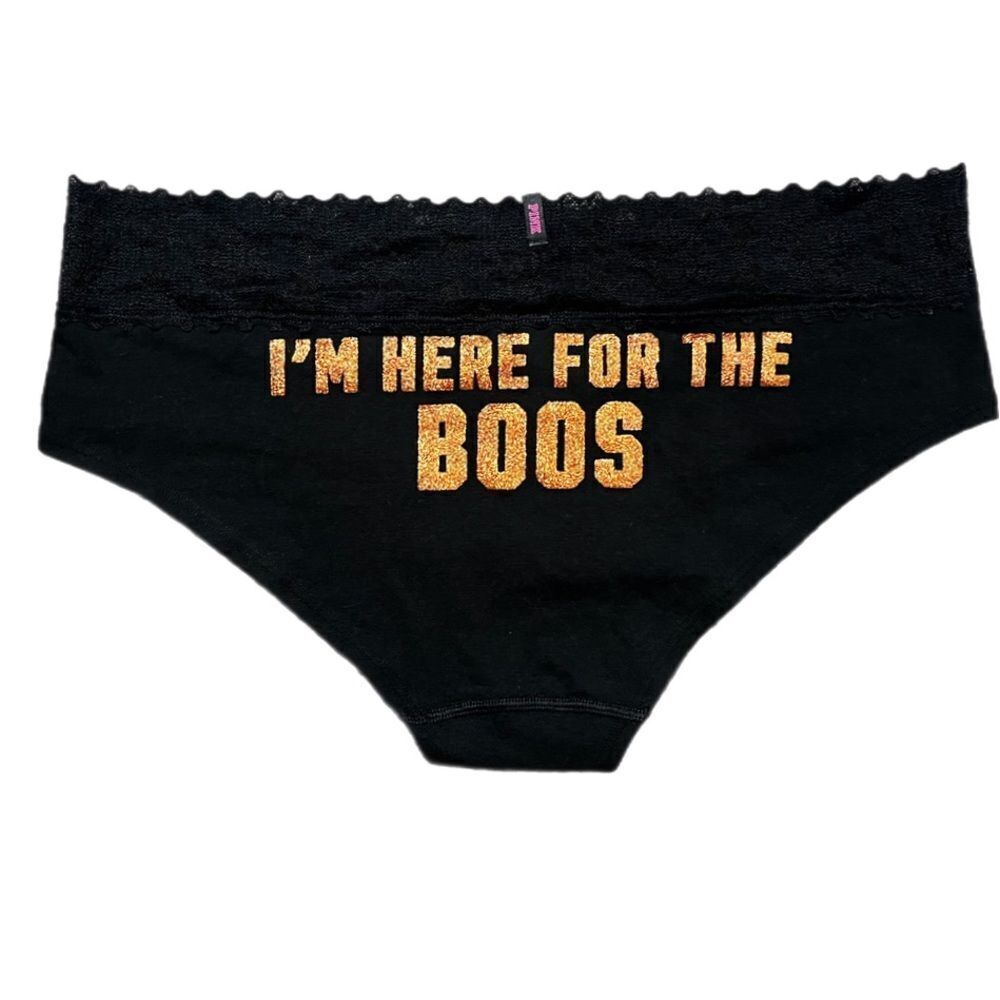Victorias Secret Pink Cotton Extra Low Rise Hipster Halloween Panty black L